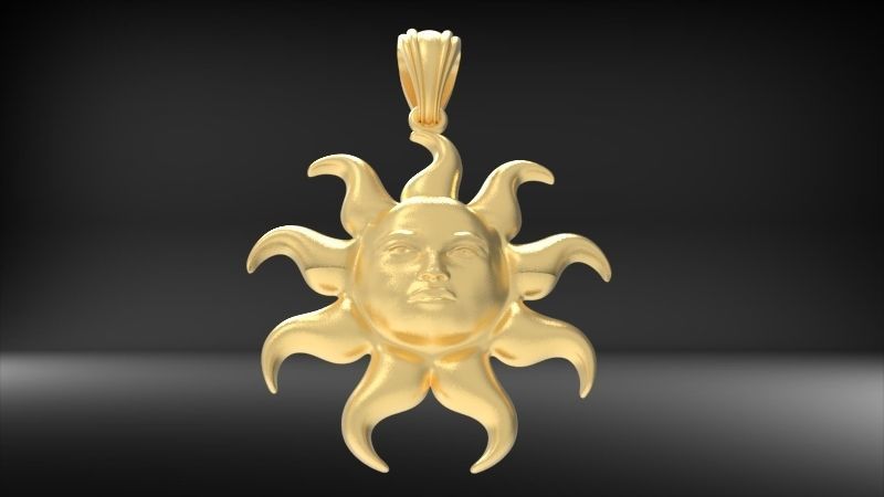 Italian Designer Sun Face Pendant Necklace Jewelry 3D print model_29