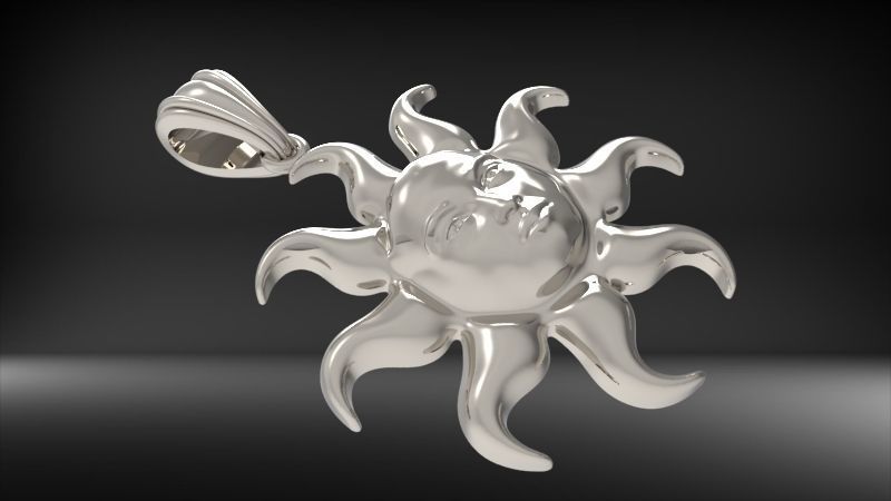 Italian Designer Sun Face Pendant Necklace Jewelry 3D print model_2