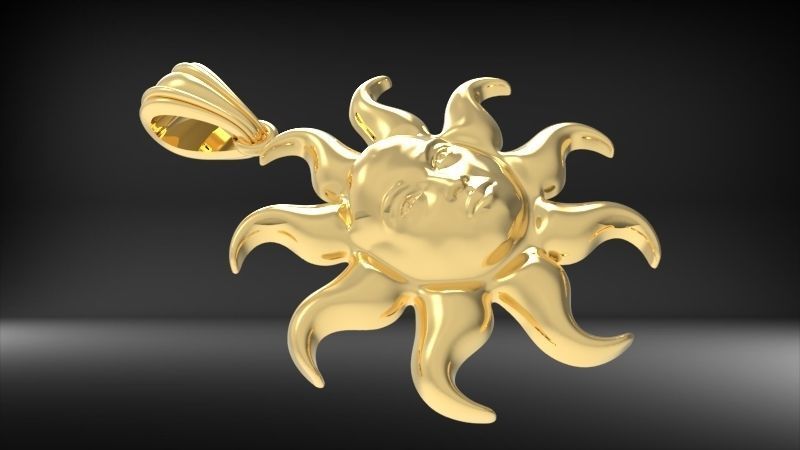 Italian Designer Sun Face Pendant Necklace Jewelry 3D print model_1