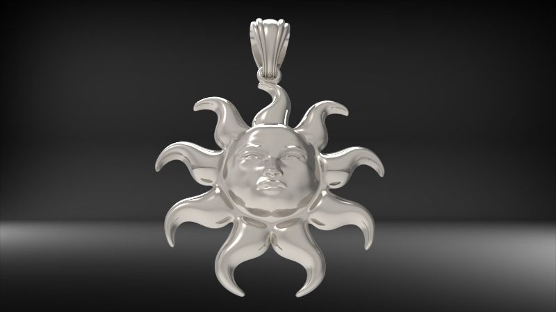 Italian Designer Sun Face Pendant Necklace Jewelry 3D print model_26