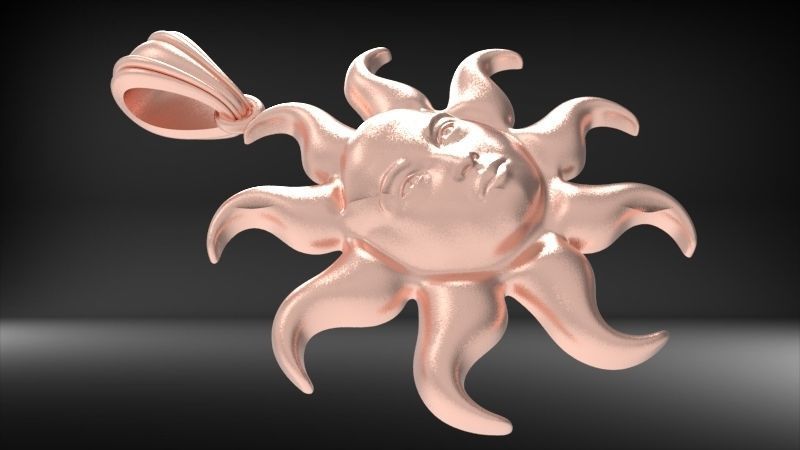Italian Designer Sun Face Pendant Necklace Jewelry 3D print model_5