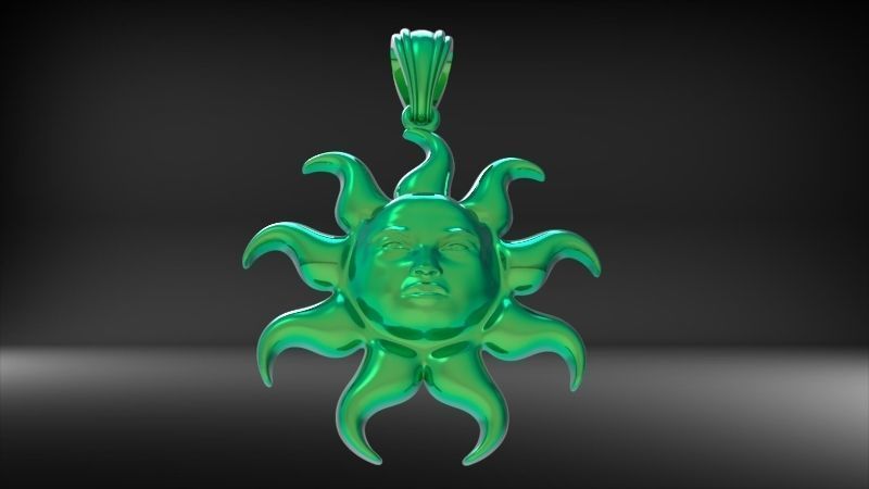 Italian Designer Sun Face Pendant Necklace Jewelry 3D print model_23