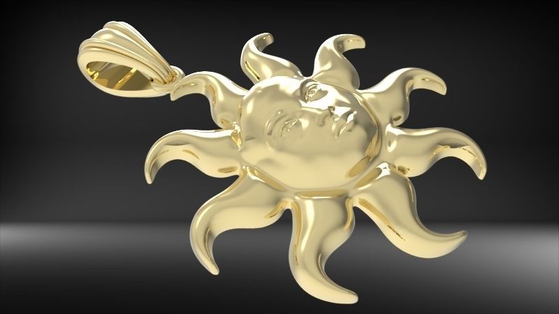 Italian Designer Sun Face Pendant Necklace Jewelry 3D print model_8