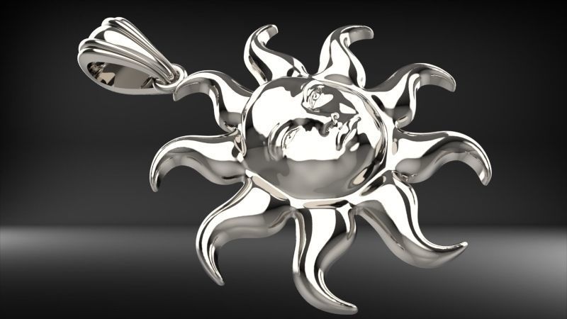 Italian Designer Sun Face Pendant Necklace Jewelry 3D print model_13