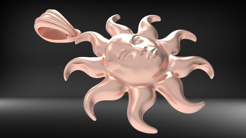Italian Designer Sun Face Pendant Necklace Jewelry 3D print model_6