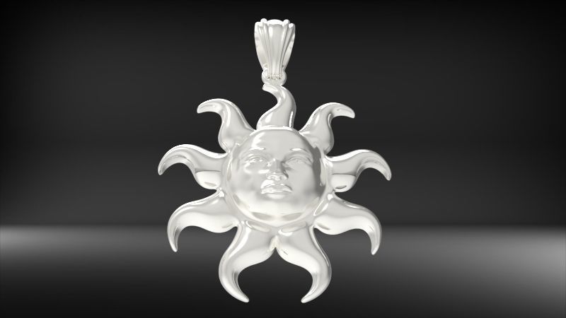 Italian Designer Sun Face Pendant Necklace Jewelry 3D print model_27