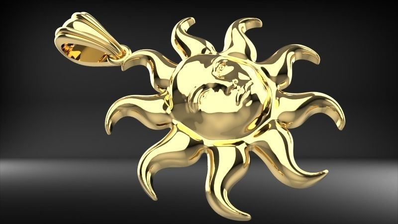Italian Designer Sun Face Pendant Necklace Jewelry 3D print model_12