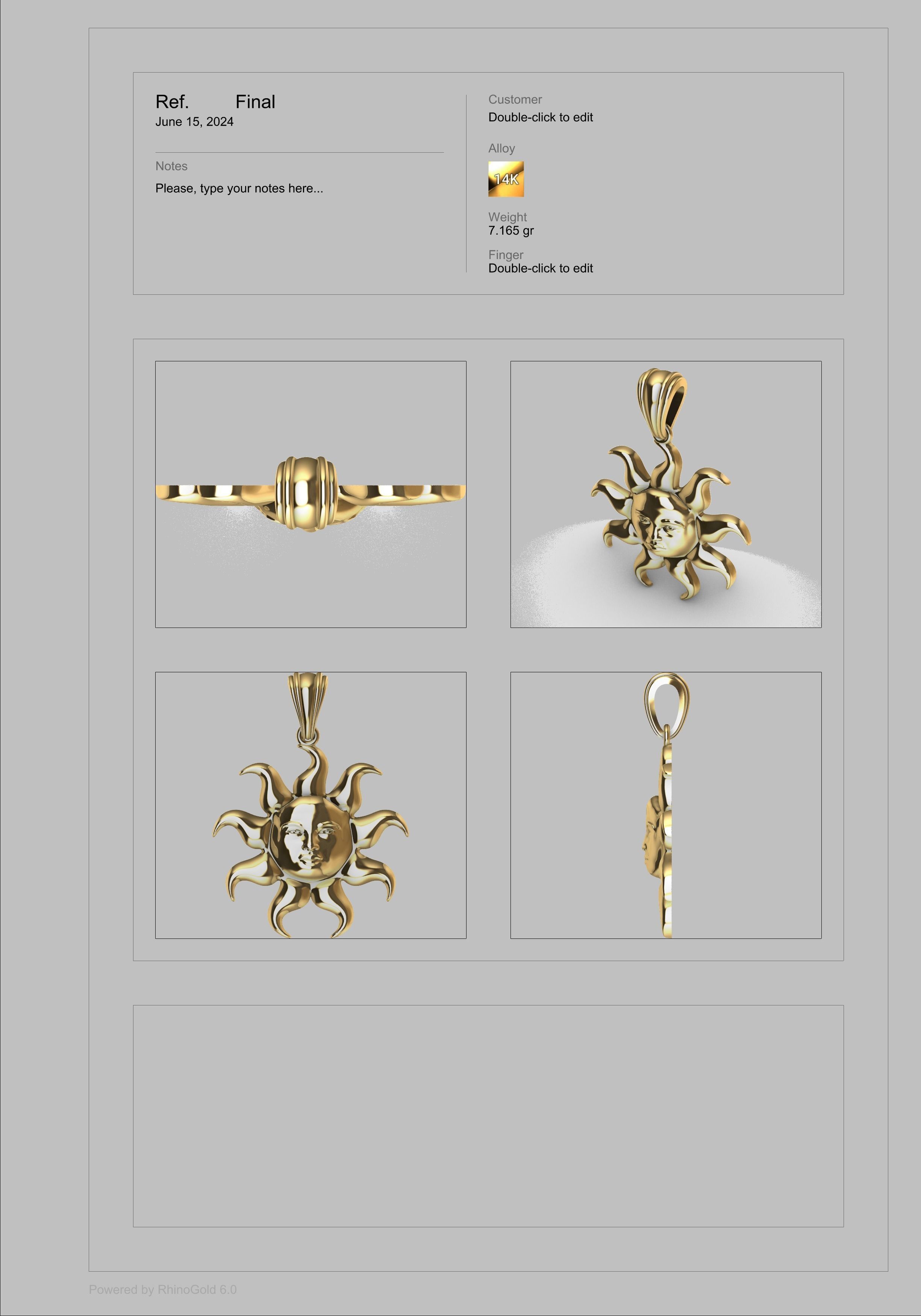 Italian Designer Sun Face Pendant Necklace Jewelry 3D print model_34