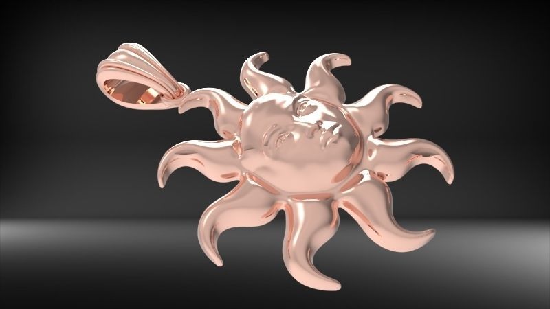 Italian Designer Sun Face Pendant Necklace Jewelry 3D print model_33