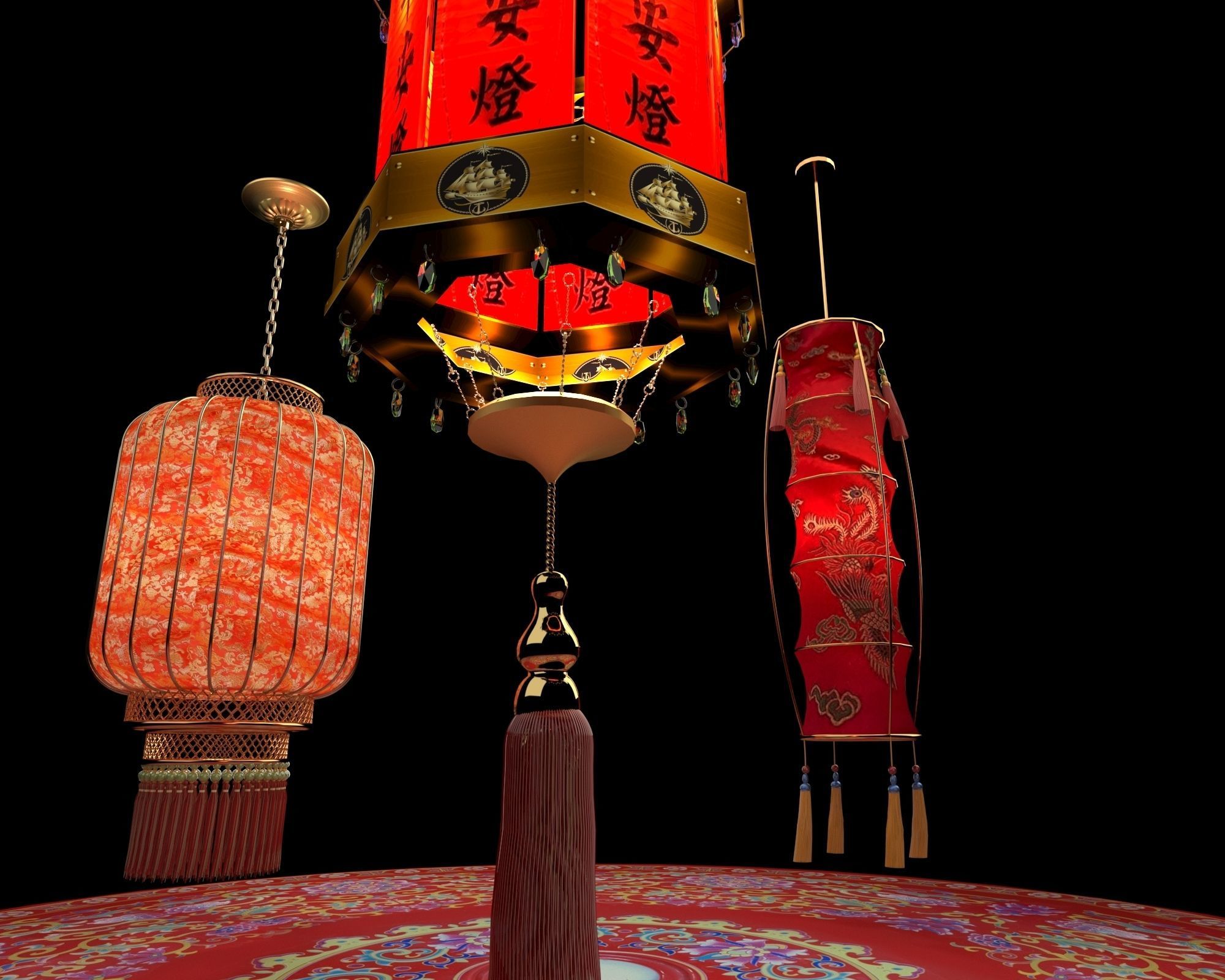 Chinese red  Lantern   3D model_1