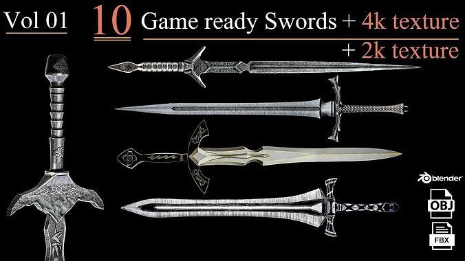 10 Game Ready Swords PBR Low poly 01 Low-poly 3D model