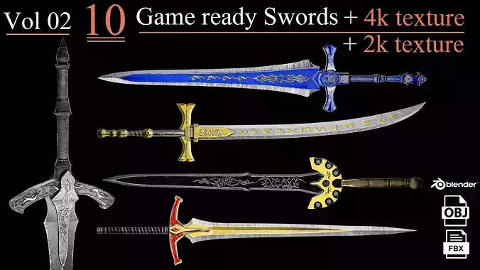 10 Game Ready Swords PBR Low poly 02