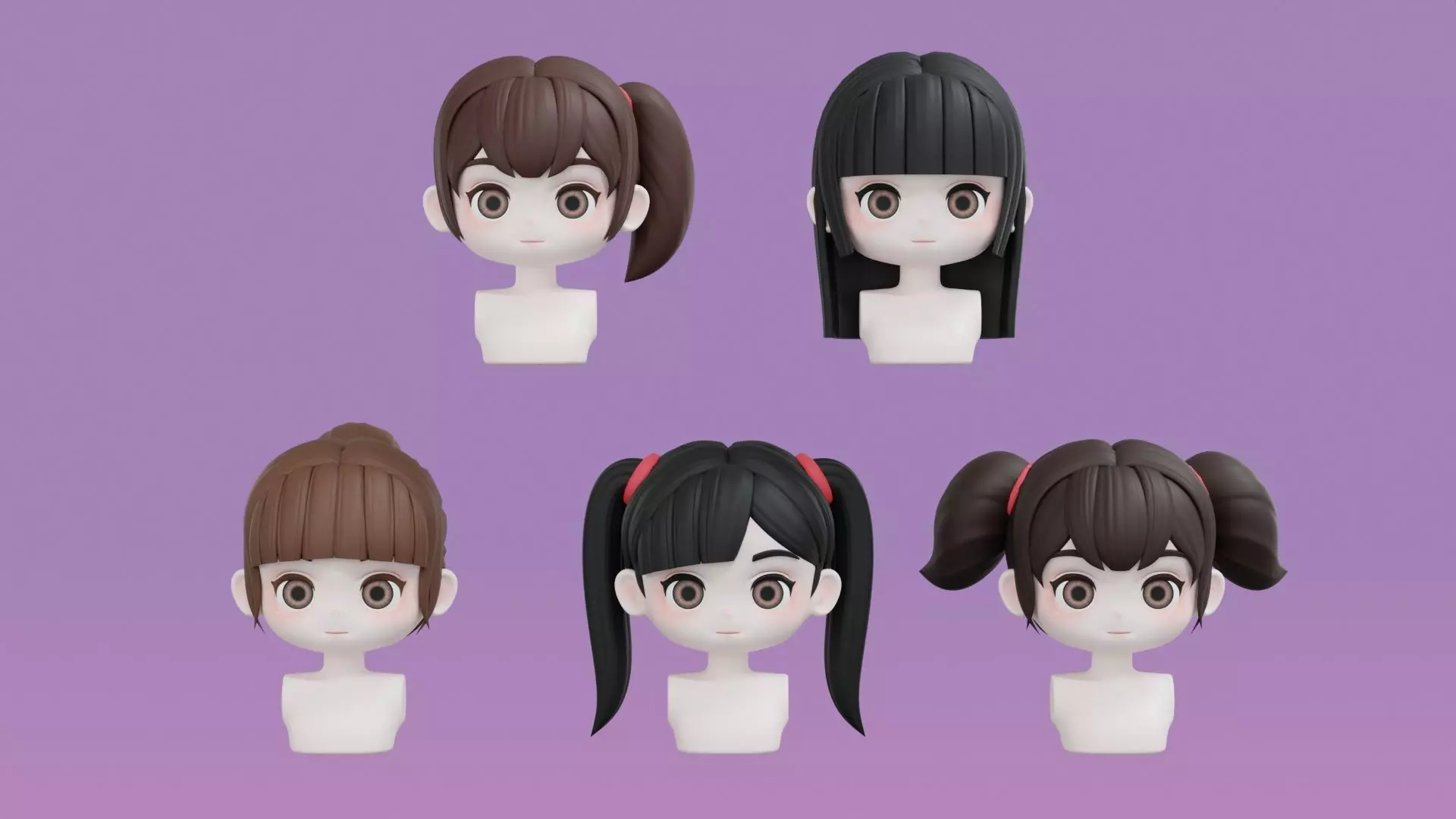 Female Hair Style Set 05 3D Model Collection_0