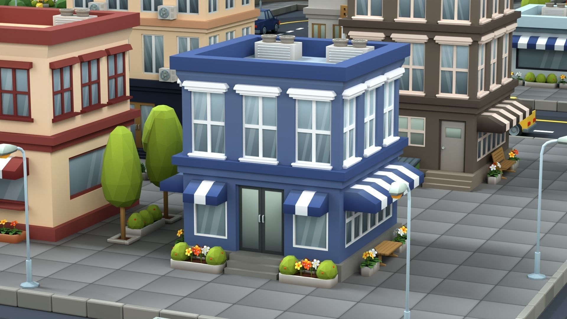 Cartoon Low Poly Building Pack Set1 Low-poly 3D model_14