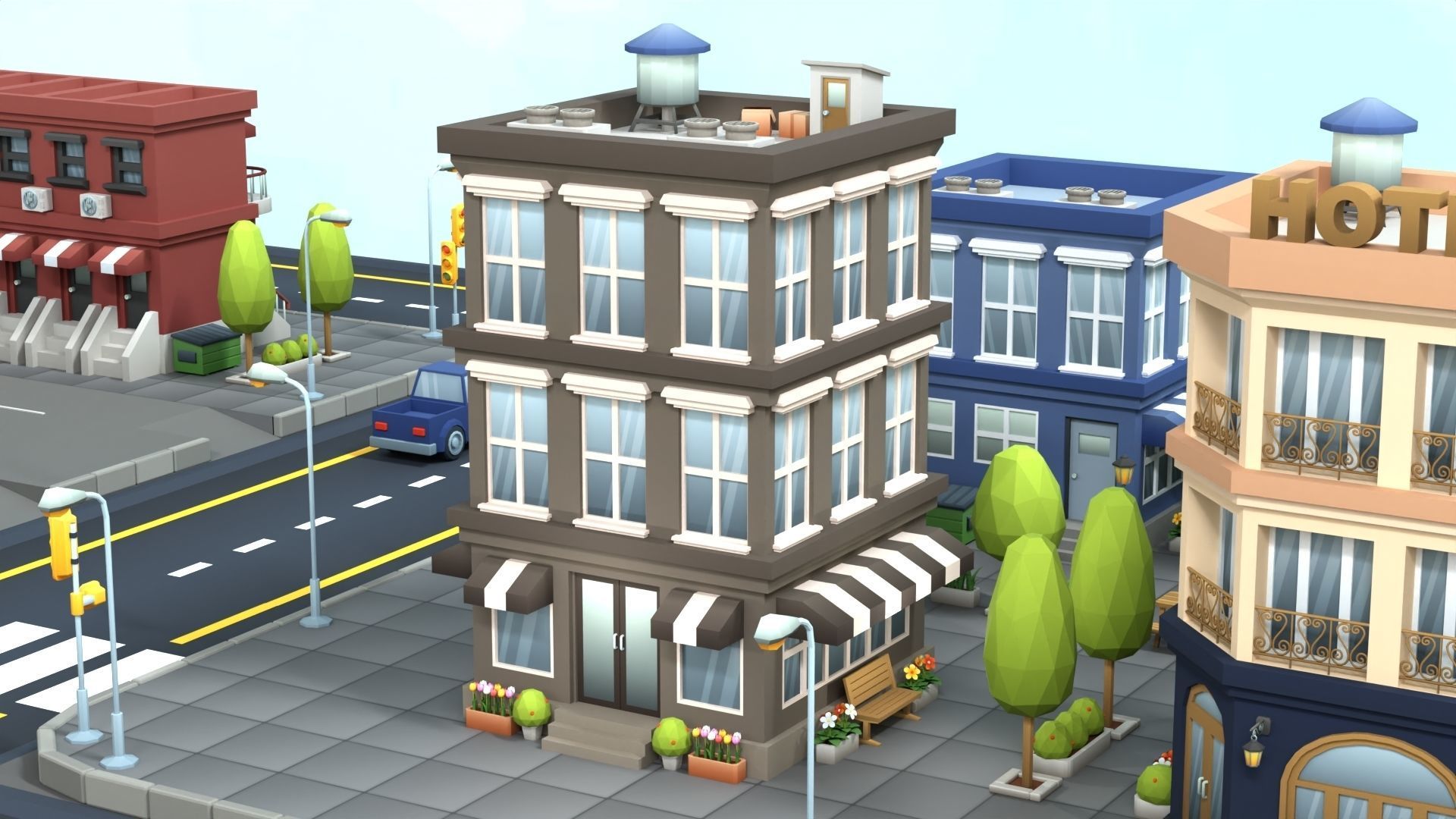 Cartoon Low Poly Building Pack Set1 Low-poly 3D model_18