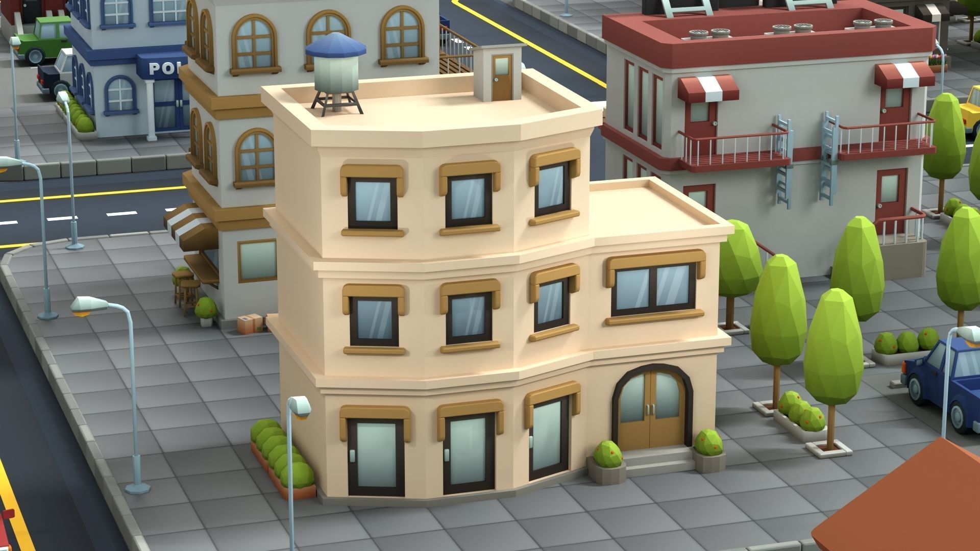 Cartoon Low Poly Building Pack Set1 Low-poly 3D model_15