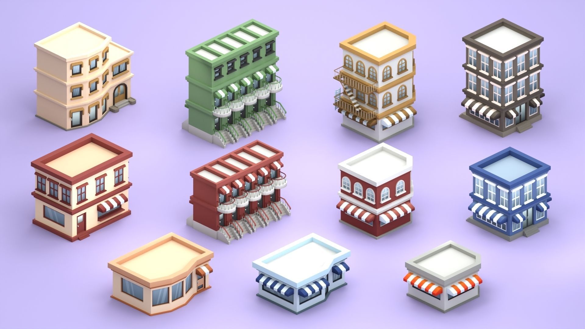 Cartoon Low Poly Building Pack Set1 Low-poly 3D model_4