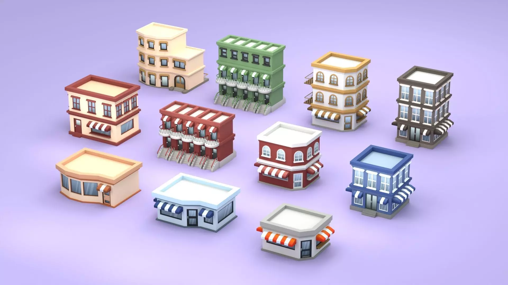 Cartoon Low Poly Building Pack Set1 Low-poly 3D model_0
