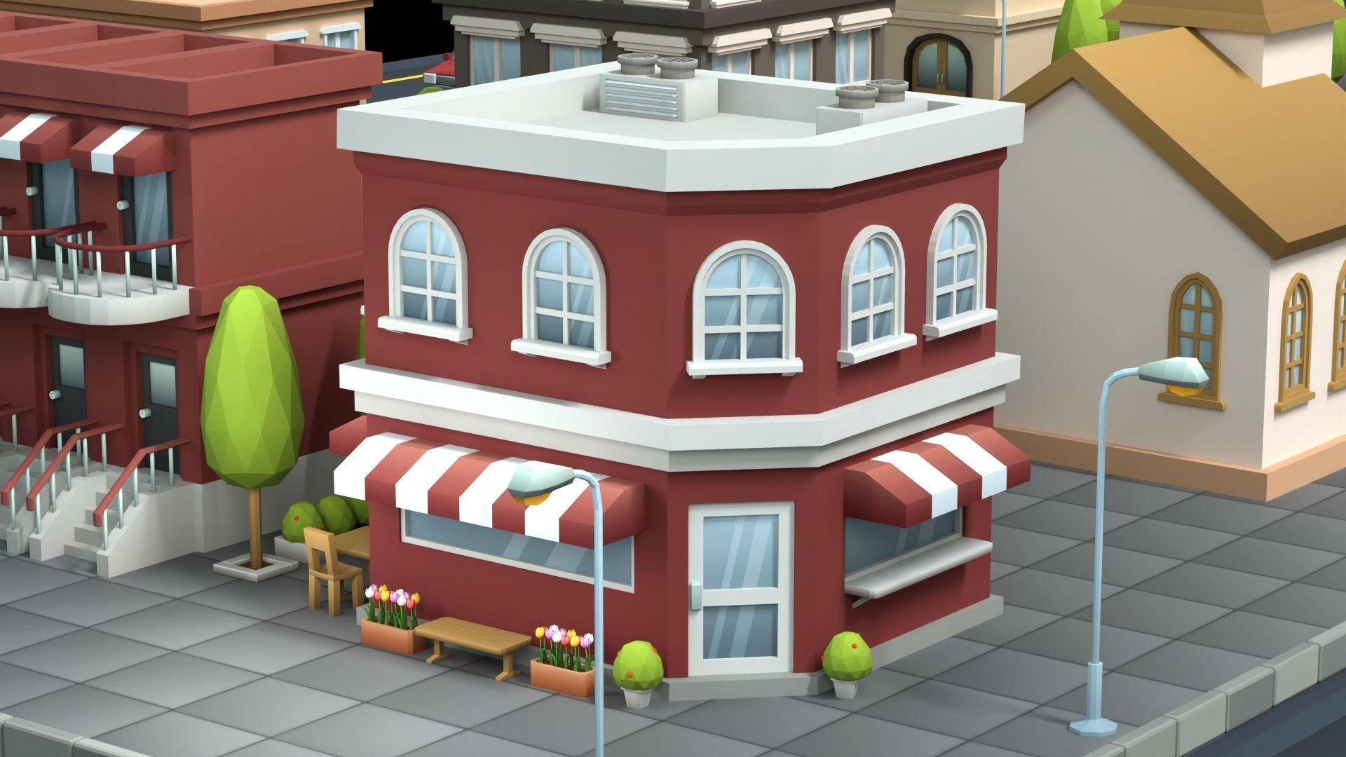 Cartoon Low Poly Building Pack Set1 Low-poly 3D model_13