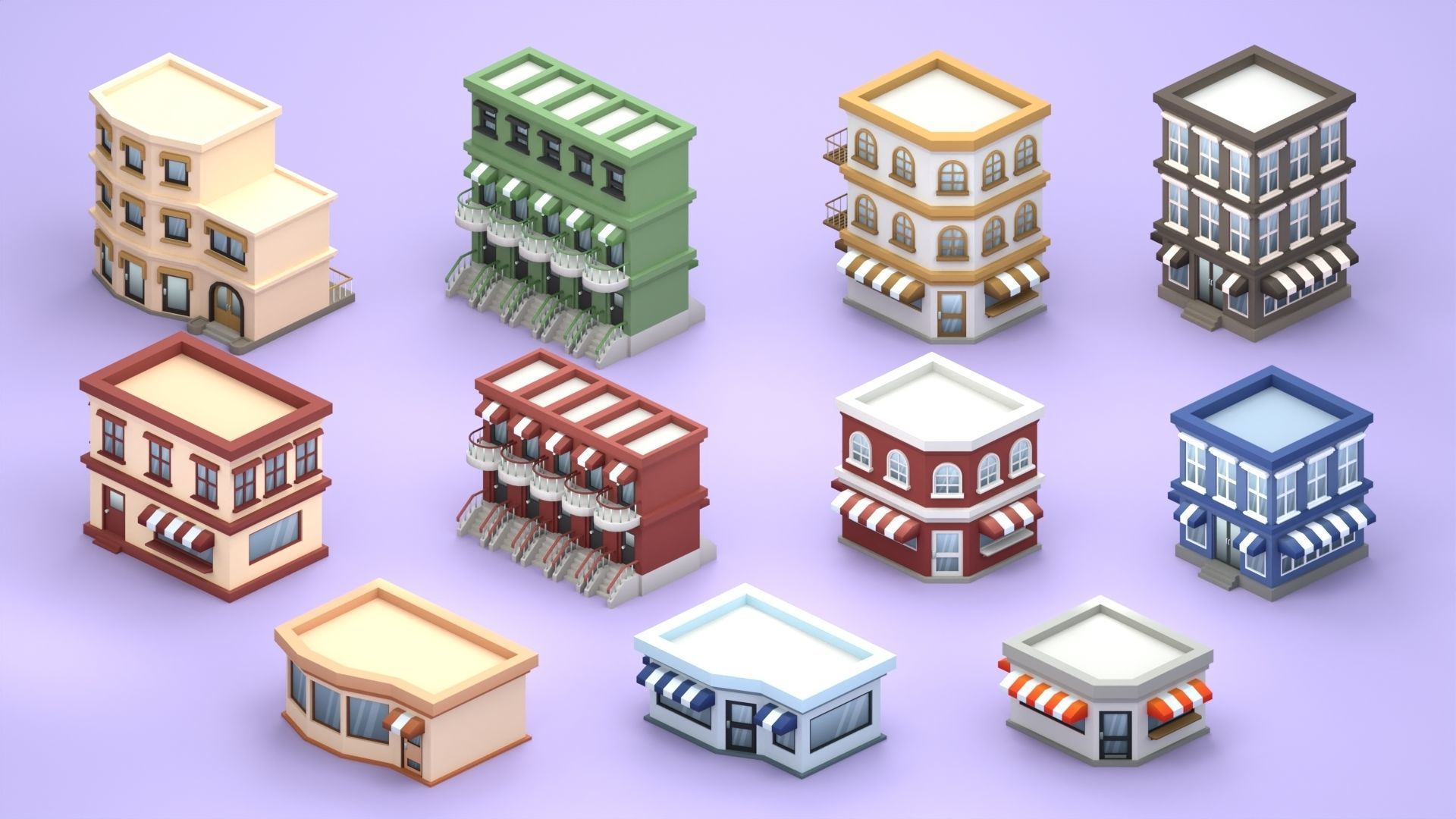 Cartoon Low Poly Building Pack Set1 Low-poly 3D model_3