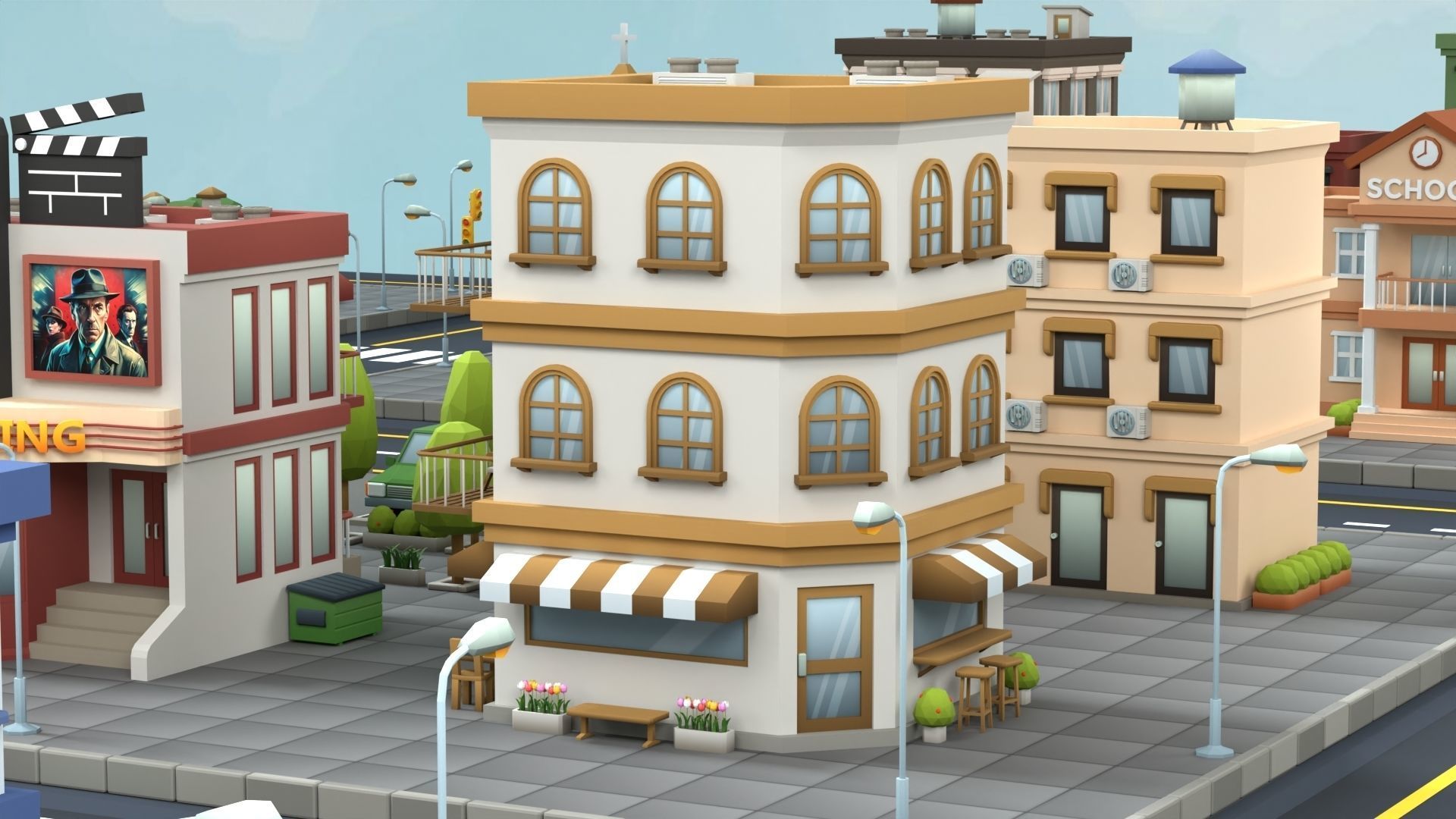 Cartoon Low Poly Building Pack Set1 Low-poly 3D model_16