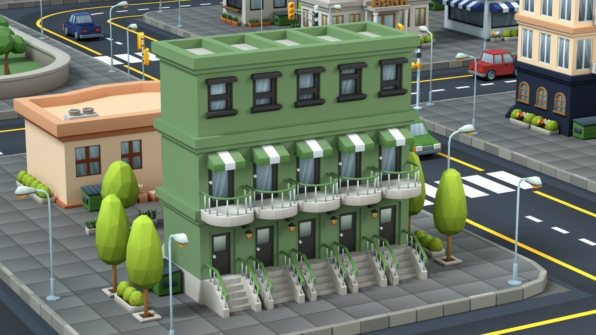 Cartoon Low Poly Building Pack Set1 Low-poly 3D model_8