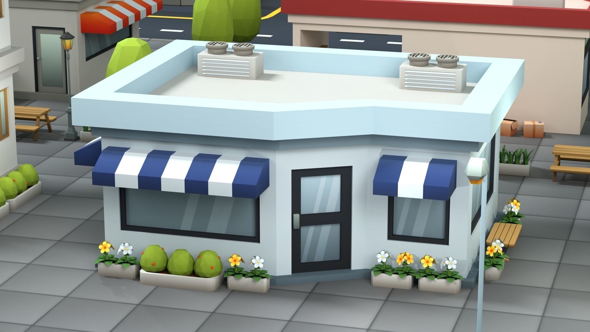 Cartoon Low Poly Building Pack Set1 Low-poly 3D model_10