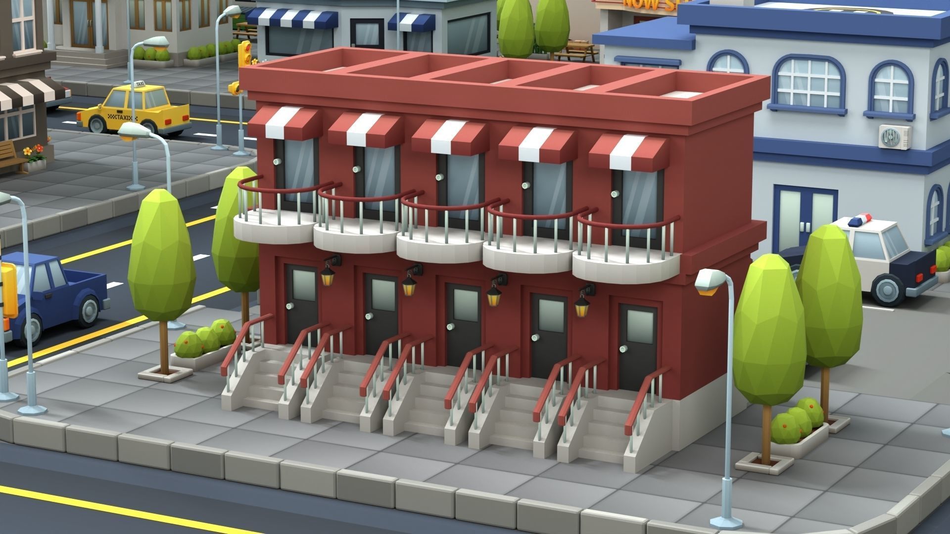 Cartoon Low Poly Building Pack Set1 Low-poly 3D model_7