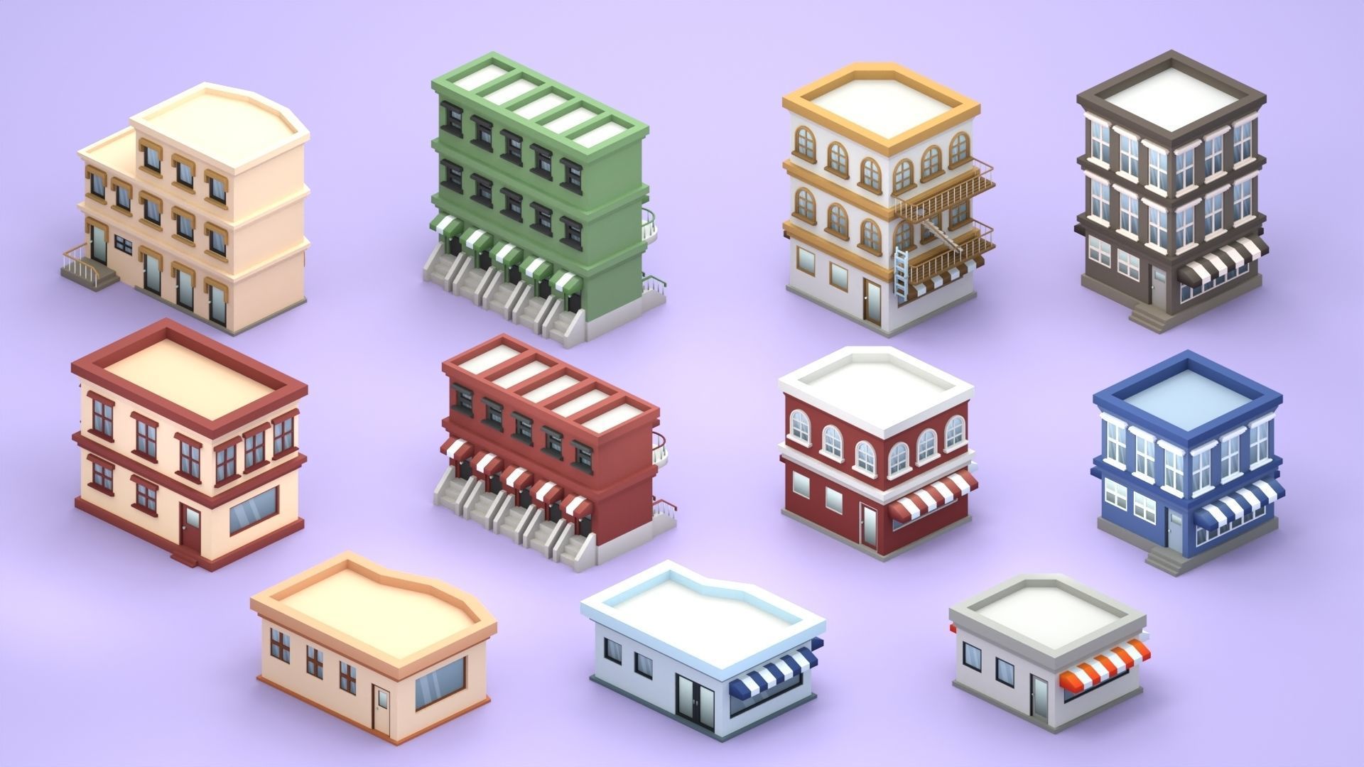 Cartoon Low Poly Building Pack Set1 Low-poly 3D model_5