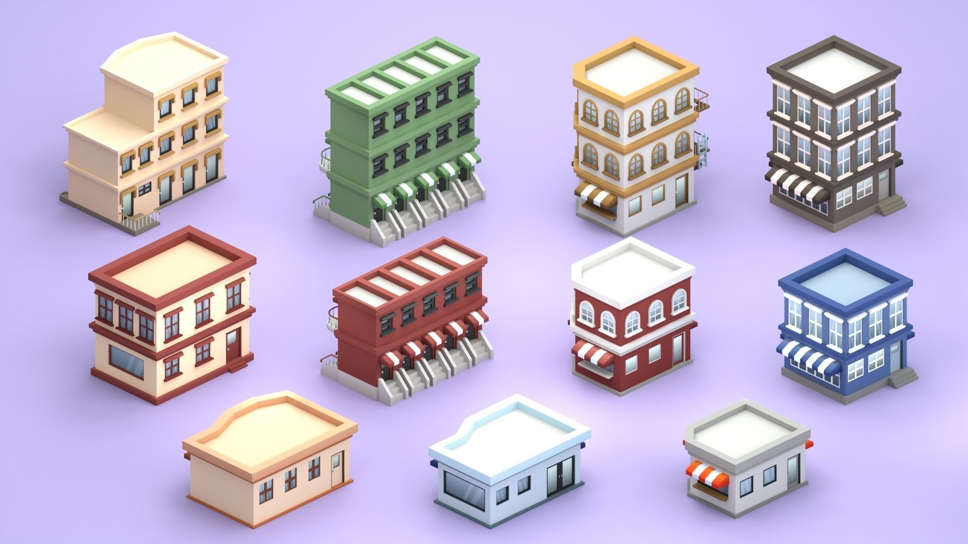 Cartoon Low Poly Building Pack Set1 Low-poly 3D model_6