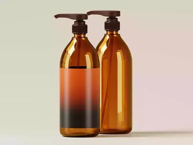 Amber Glass Pump Bottle 3D Model