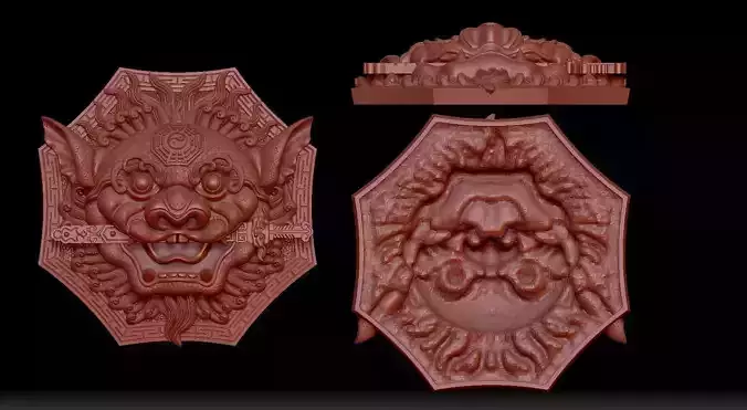 Chinese Feng Shui Brass Stereoscopic Beast Head Bagua Mirror