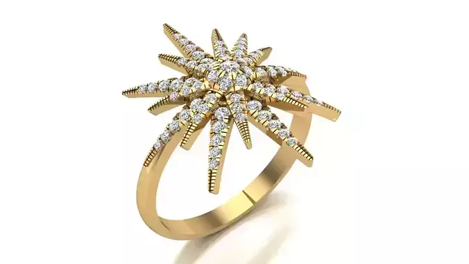 Small Starburst Diamond yellow Gold Ring  3D model