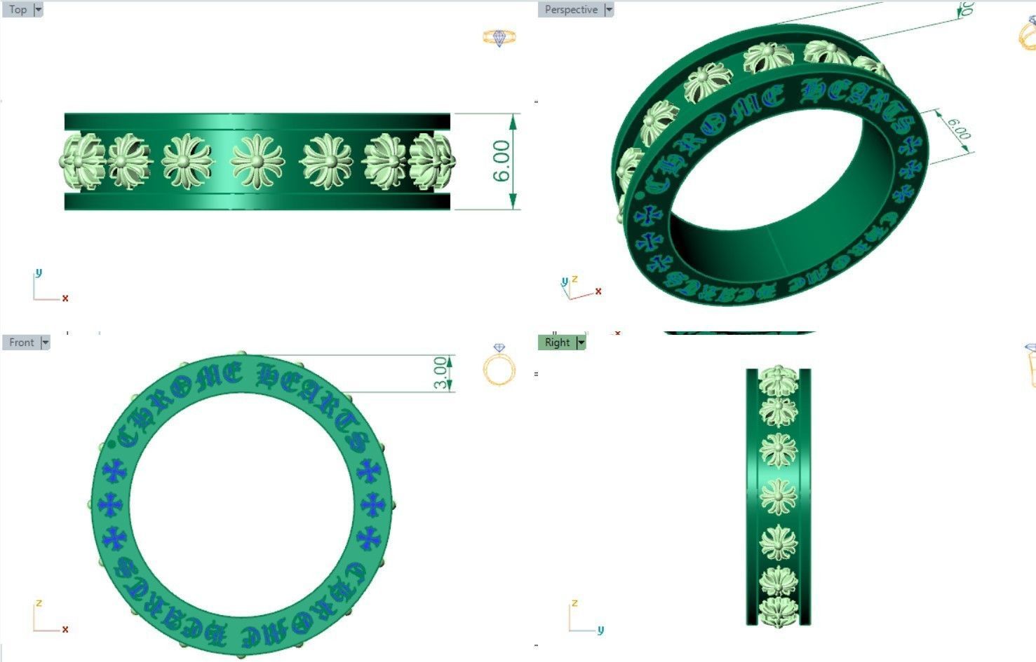 CHROME HEART TINY CH PLUS SPINNER RING 3D model_2