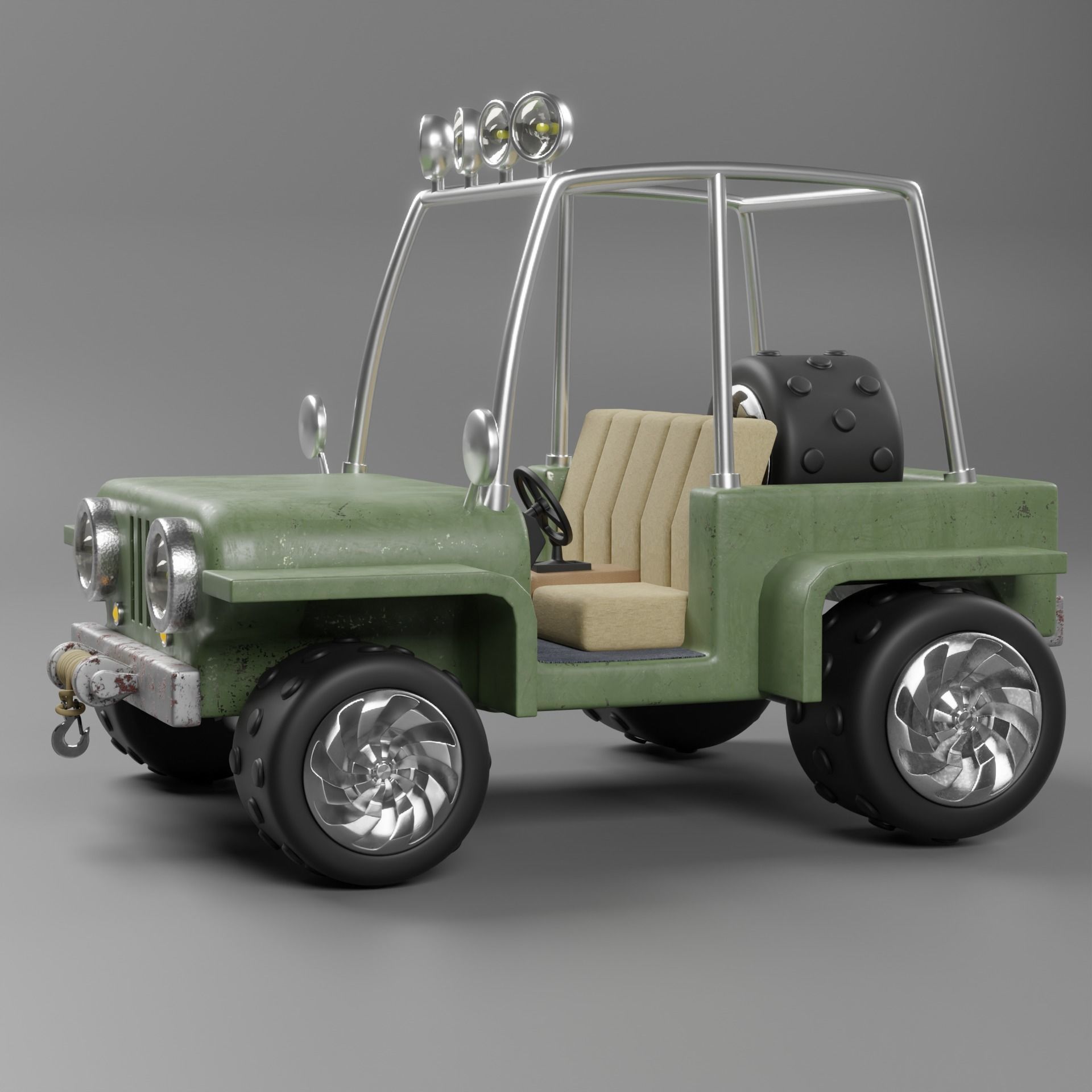 Classic Jeep Car Low-poly 3D model_1