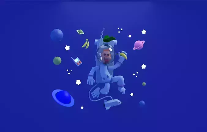 Low-Poly playful space monkey as a 3D Model