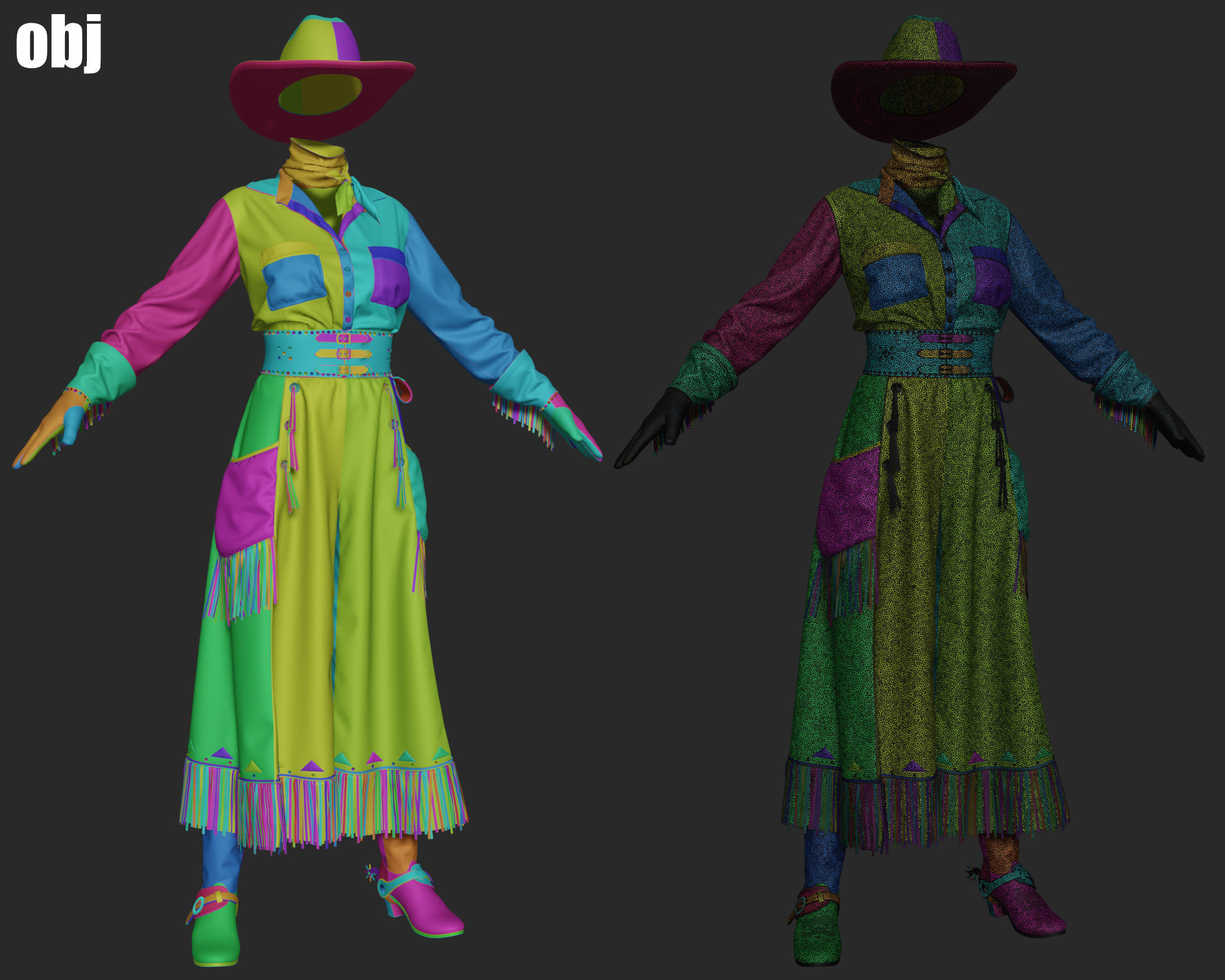 Old West Womans Outfit - Marvelous Designer project and OBJ 3D model_4