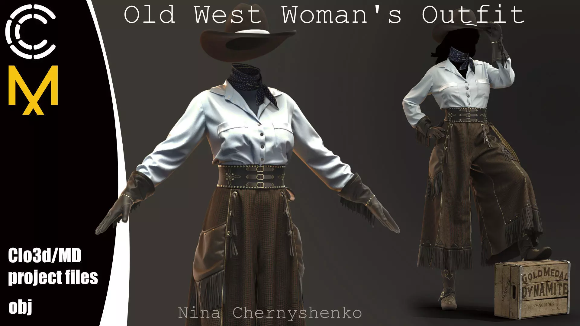 Old West Womans Outfit - Marvelous Designer project and OBJ 3D model_0