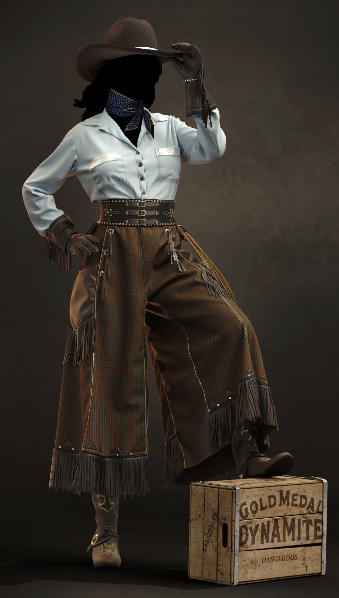 Old West Womans Outfit - Marvelous Designer project and OBJ 3D model_1