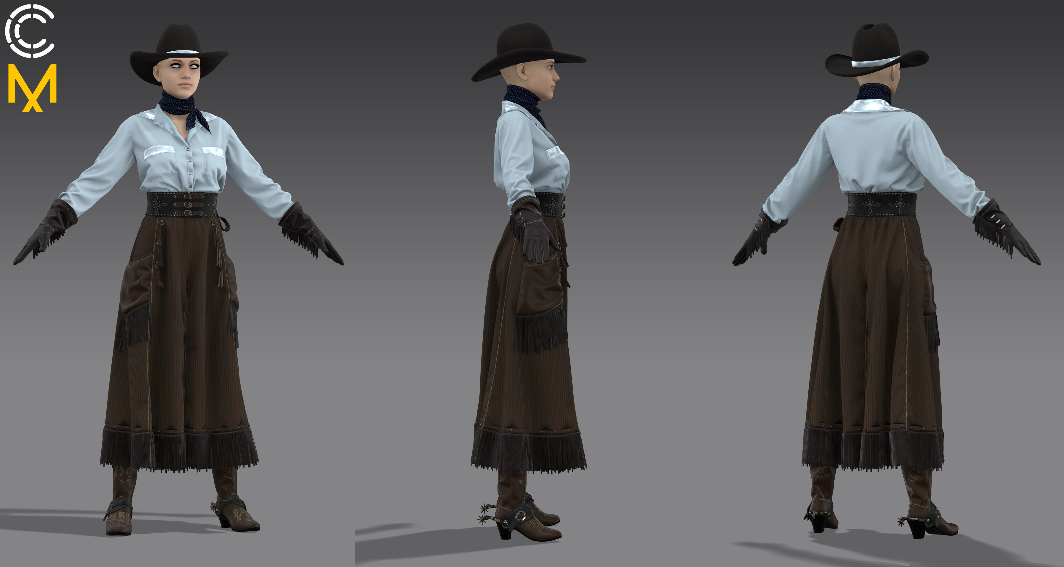 Old West Womans Outfit - Marvelous Designer project and OBJ 3D model_2