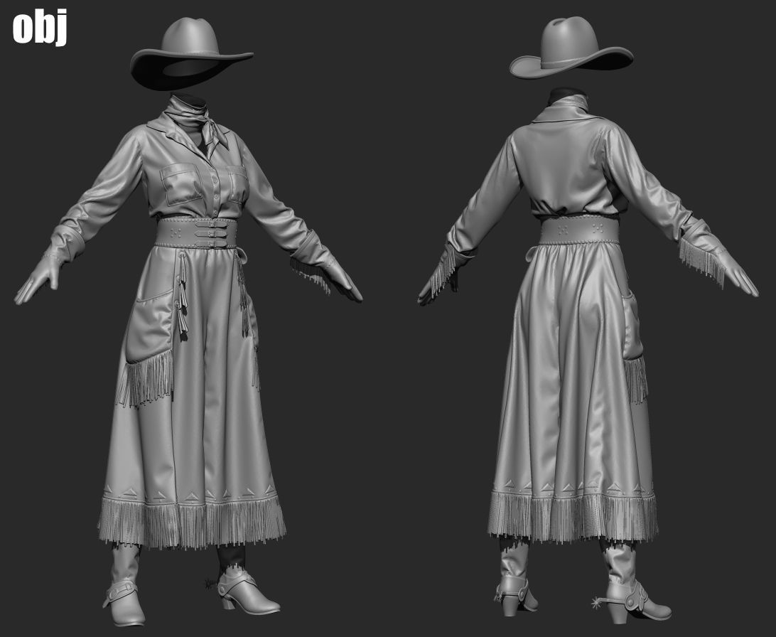 Old West Womans Outfit - Marvelous Designer project and OBJ 3D model_3