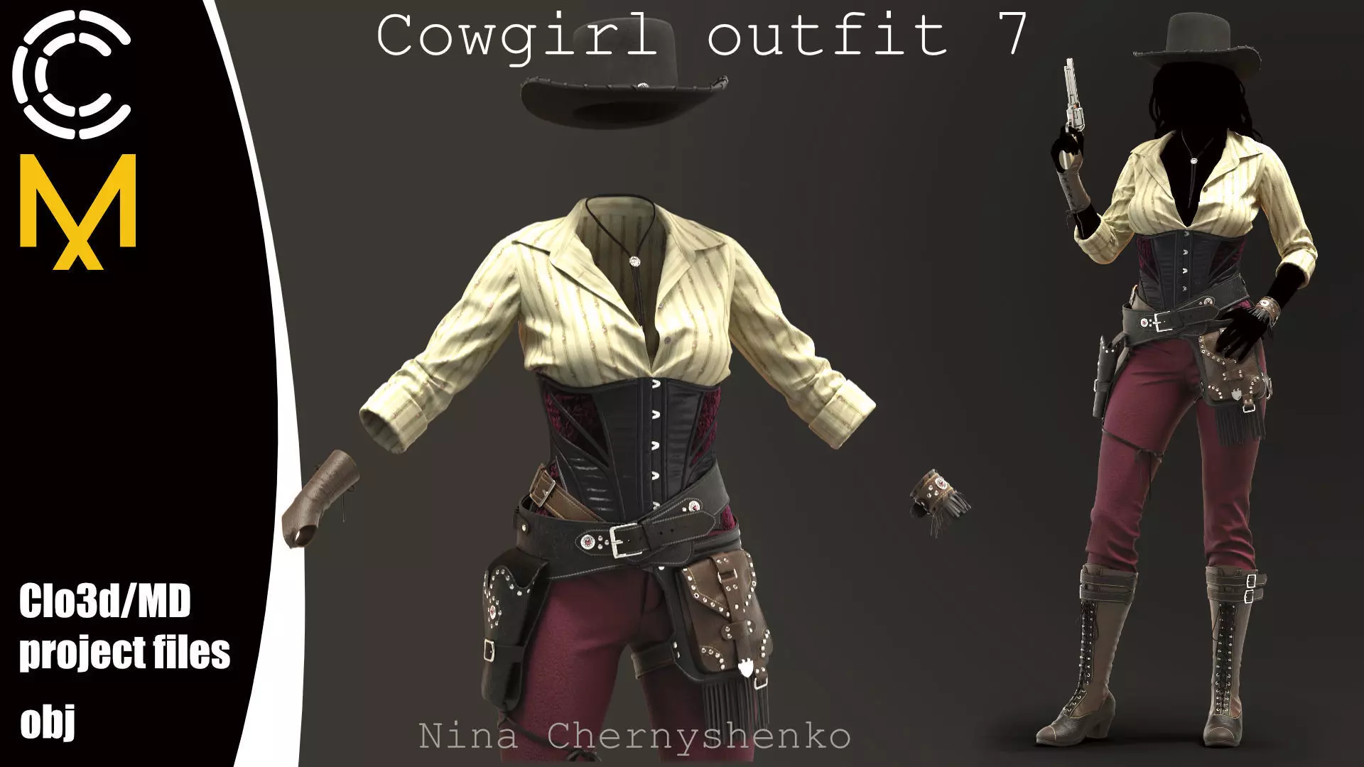 Cowgirl outfit 7 - Marvelous Designer project and OBJ 3D model