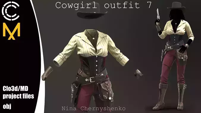Cowgirl outfit 7 - Marvelous Designer project and OBJ