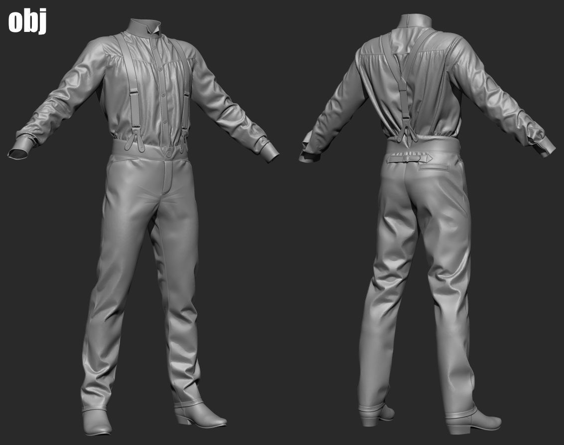 Old West Mans Outfit 1 - Marvelous Designer project and OBJ 3D model_9