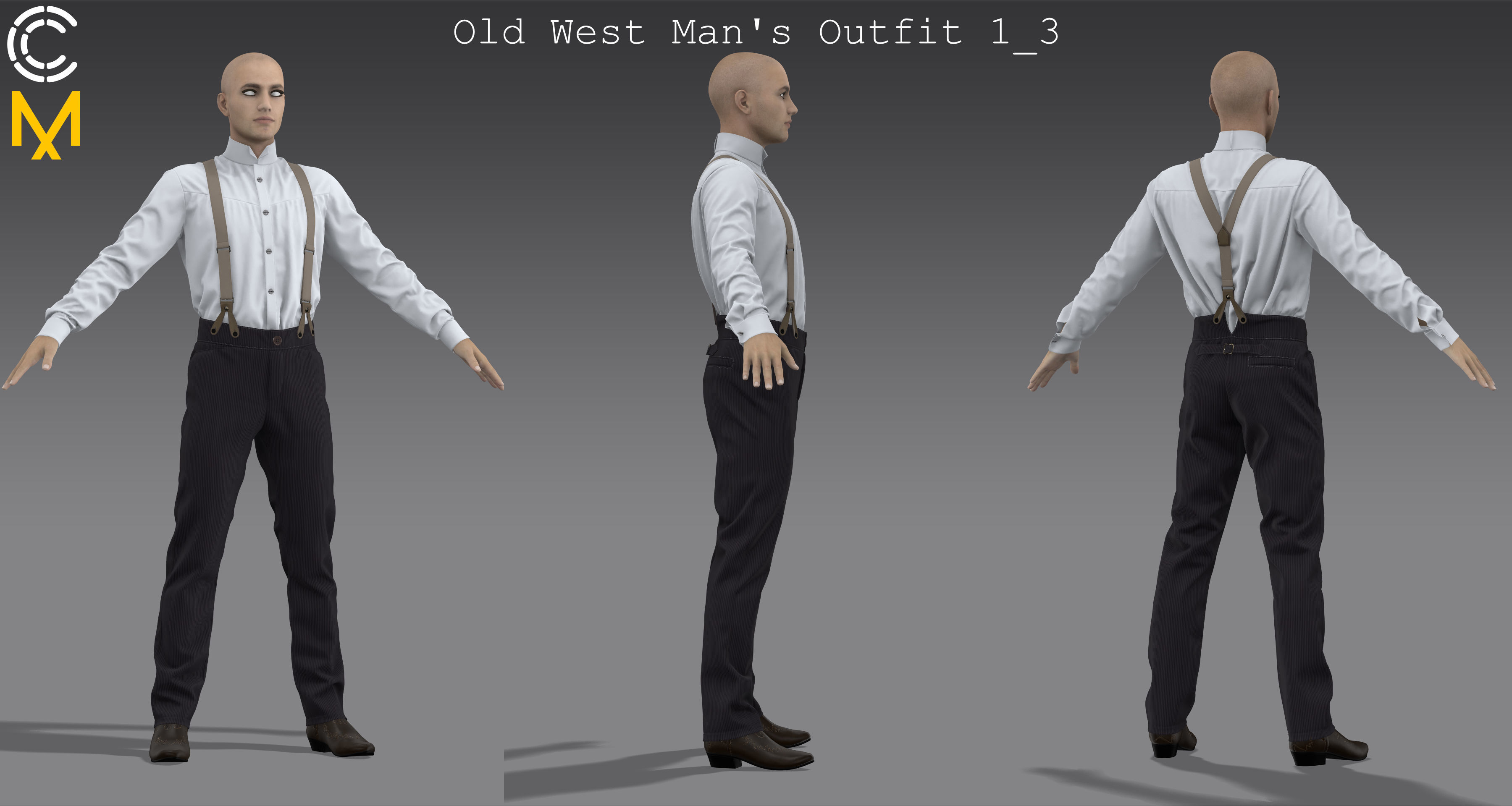 Old West Mans Outfit 1 - Marvelous Designer project and OBJ 3D model_8