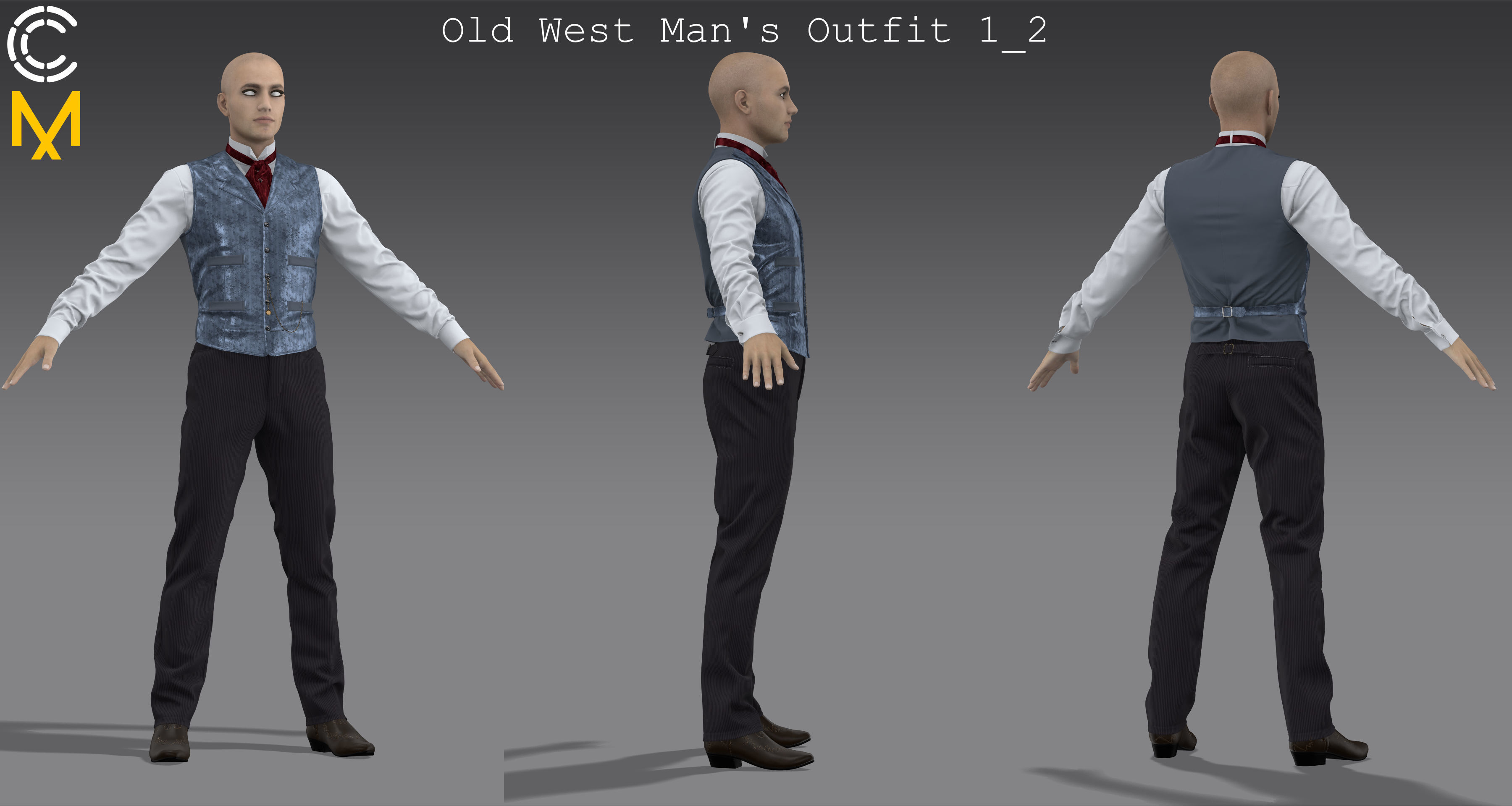 Old West Mans Outfit 1 - Marvelous Designer project and OBJ 3D model_5