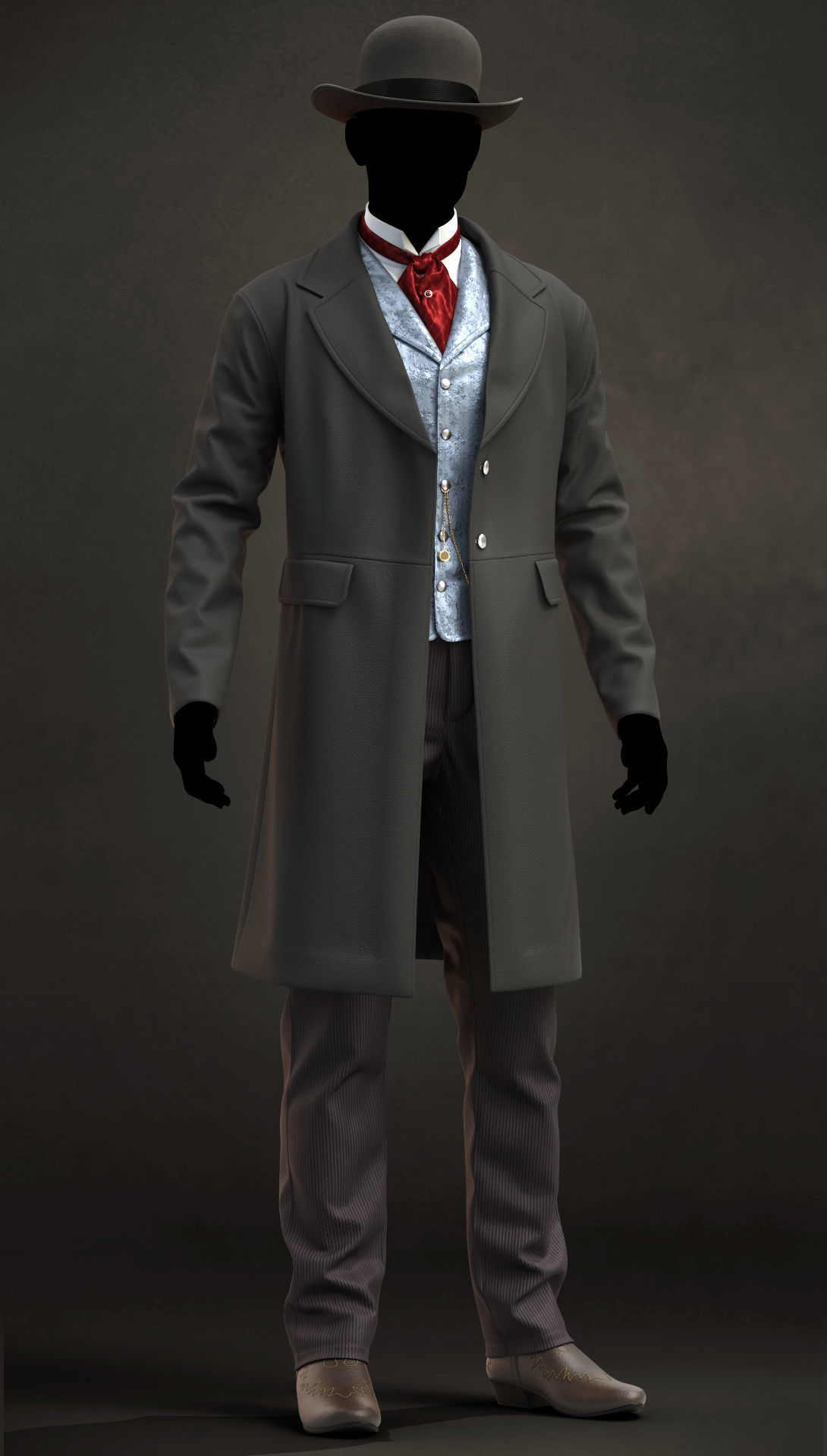 Old West Mans Outfit 1 - Marvelous Designer project and OBJ 3D model_1