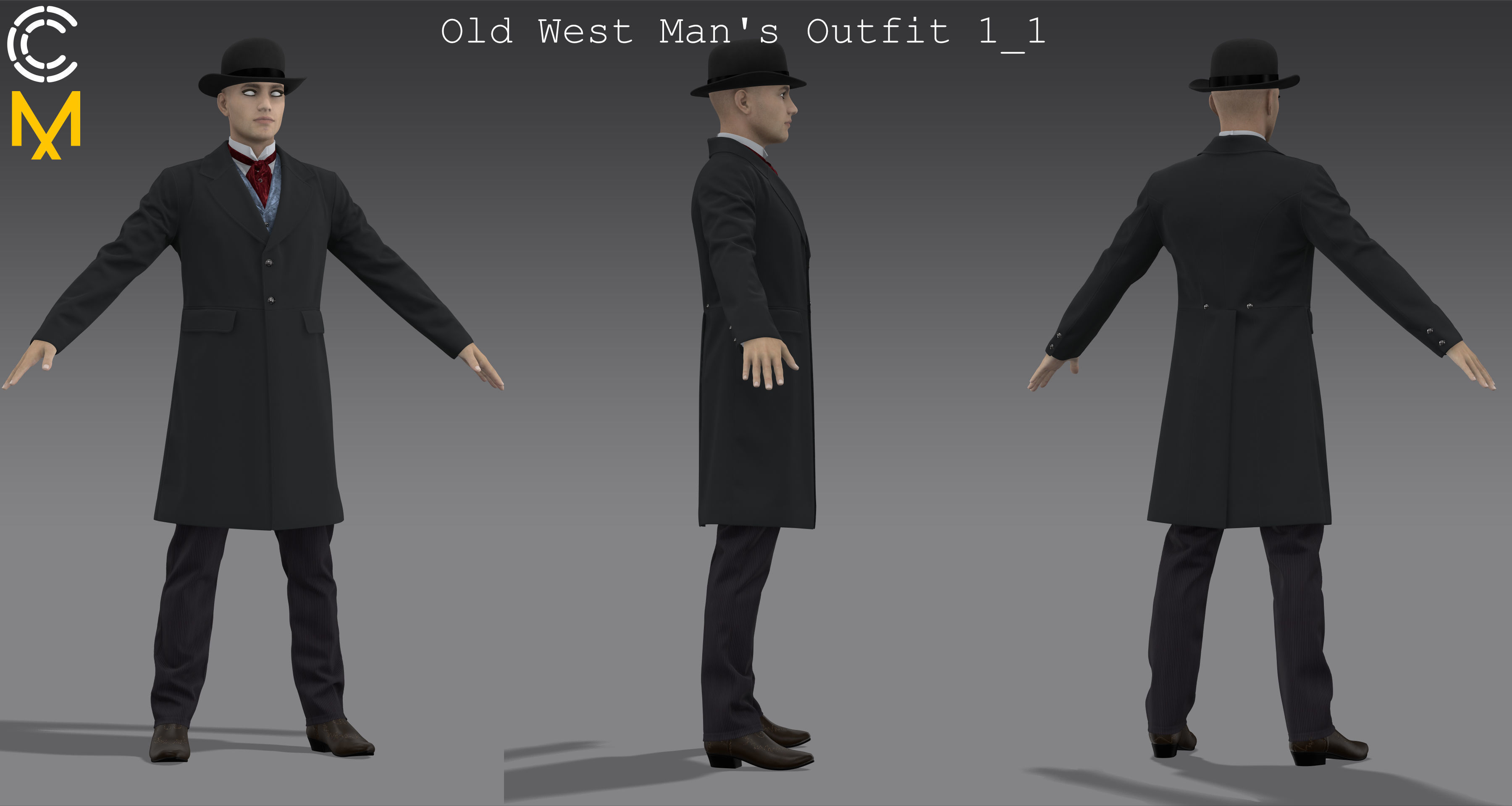 Old West Mans Outfit 1 - Marvelous Designer project and OBJ 3D model_2