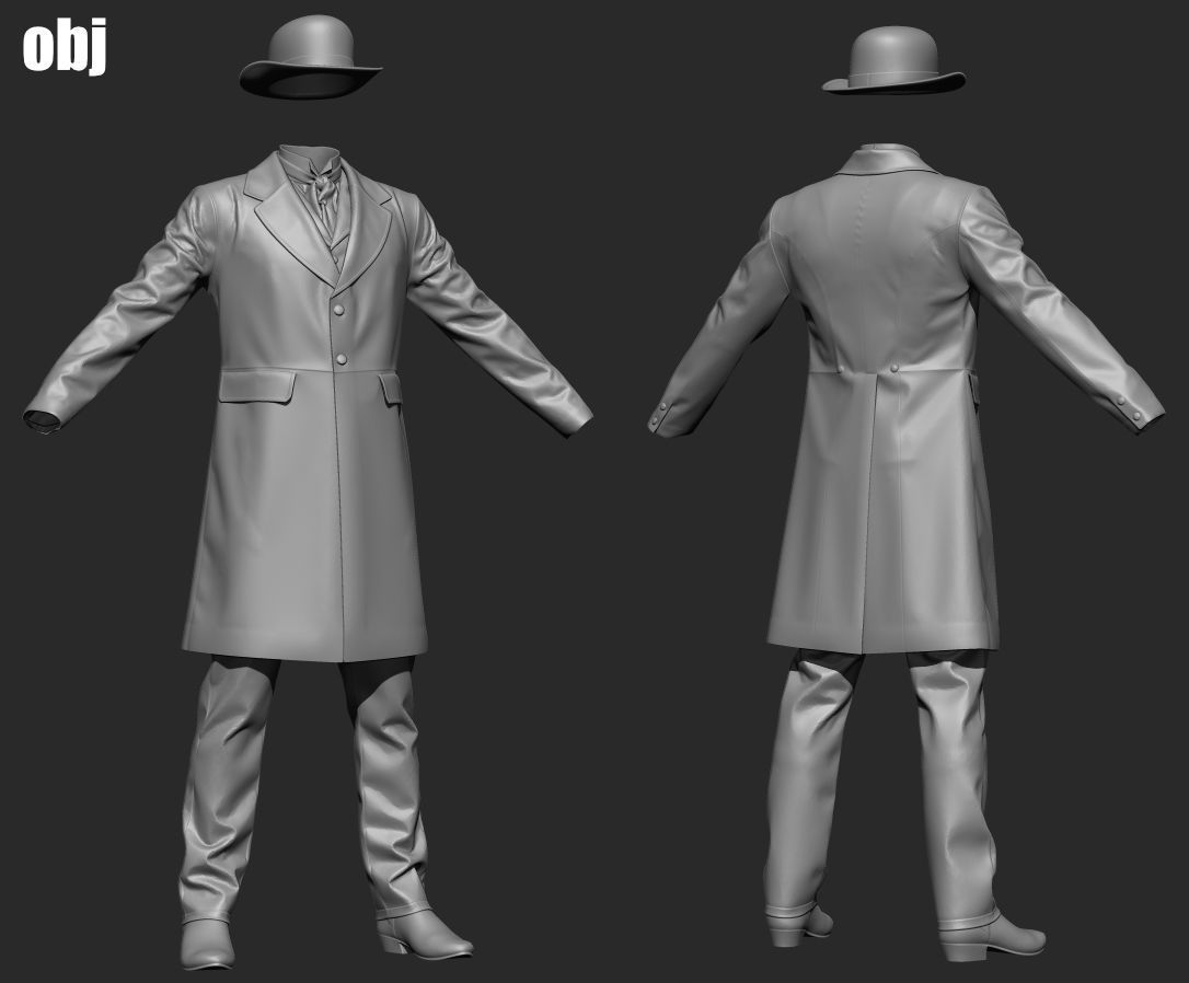 Old West Mans Outfit 1 - Marvelous Designer project and OBJ 3D model_3