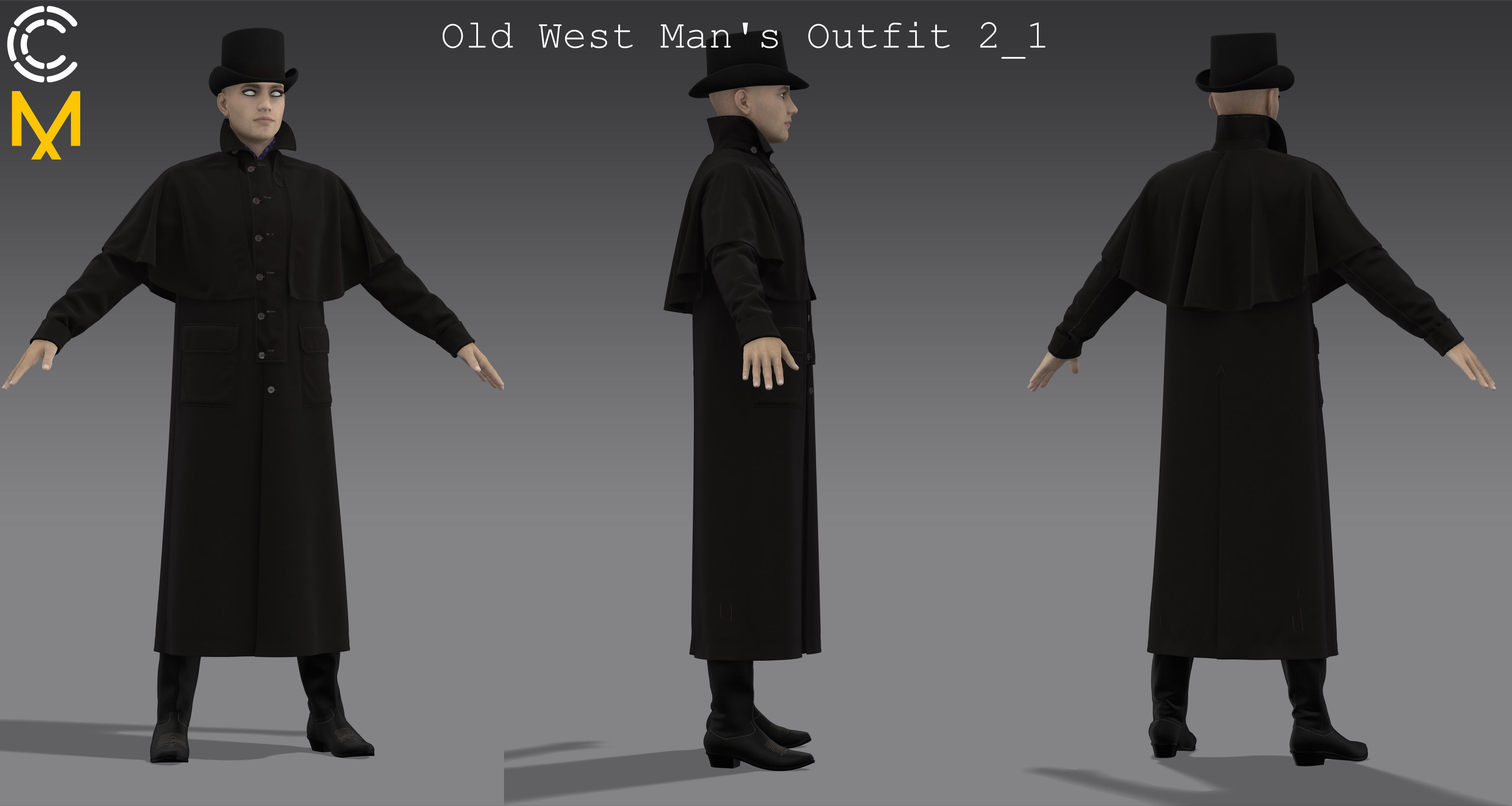 Old West Mans Outfit 2 - Marvelous Designer project and OBJ 3D model_2